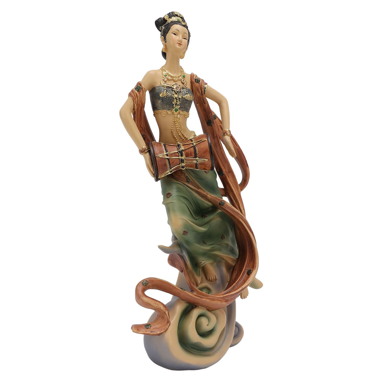 Resin Ancient Beauty Statue Chinese Style Classical Beautiful Women Figurine for Home Office Hotel Waist Drum