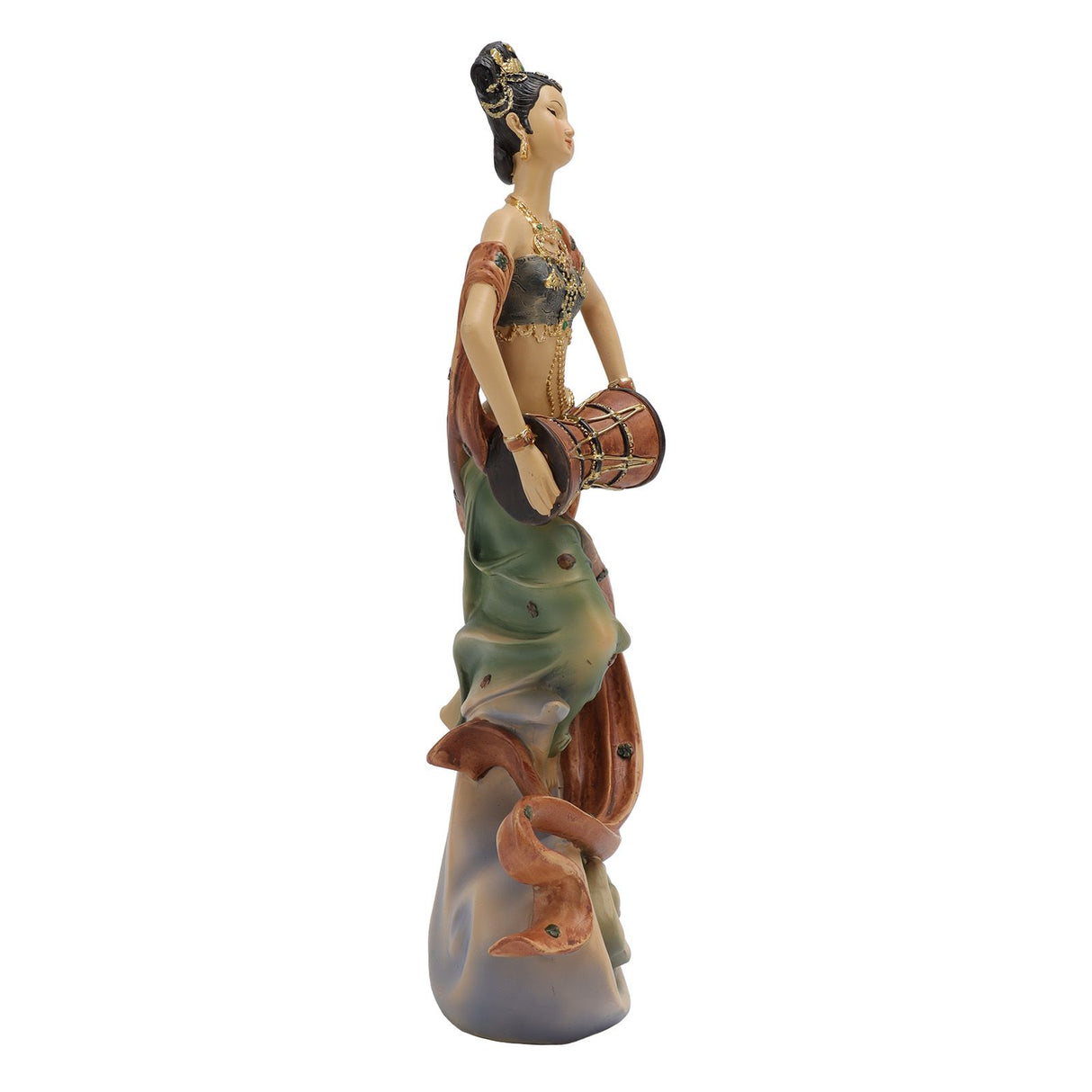 Resin Ancient Beauty Statue Chinese Style Classical Beautiful Women Figurine for Home Office Hotel Waist Drum