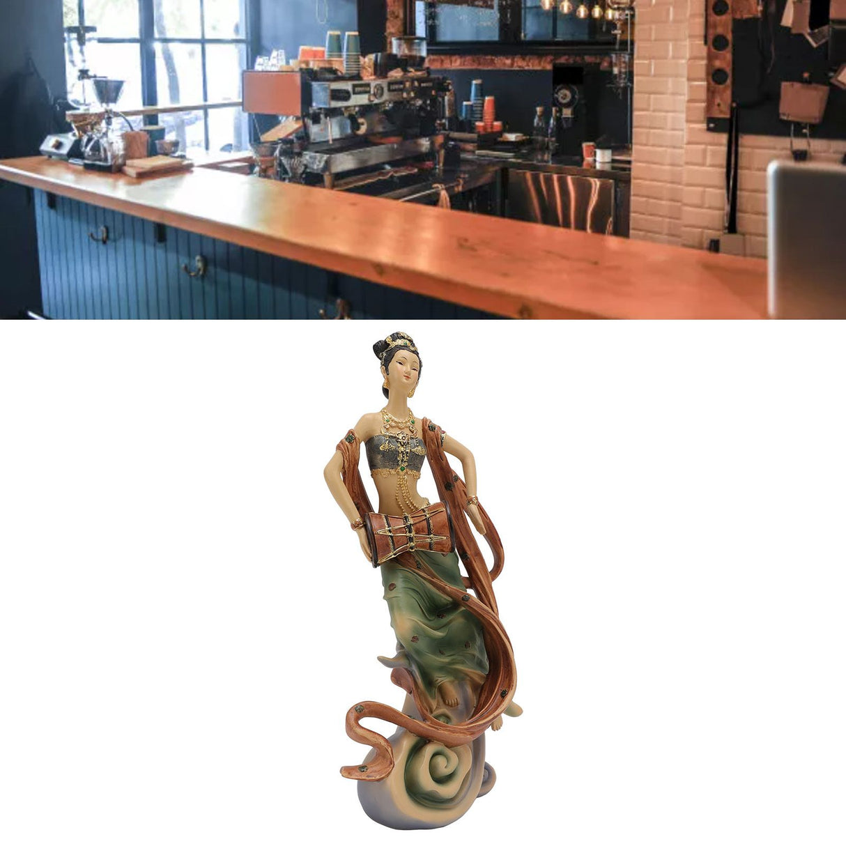 Resin Ancient Beauty Statue Chinese Style Classical Beautiful Women Figurine for Home Office Hotel Waist Drum