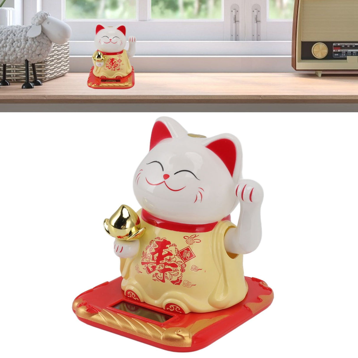 Lucky Waving Cat Light Induction Plastic Chinese Welcome Cat Ornament for Home Cars Yellow
