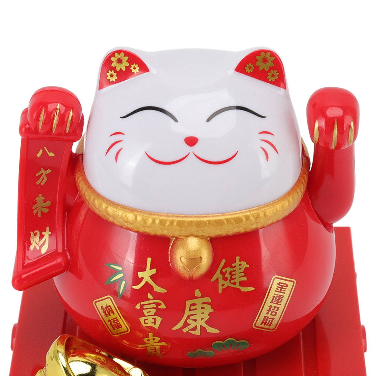 Solar Powered Waving Red Fat Cat Good Luck Wealth Welcoming Lucky Fortune Cat Home Room Office Desktop Decoration Large Size