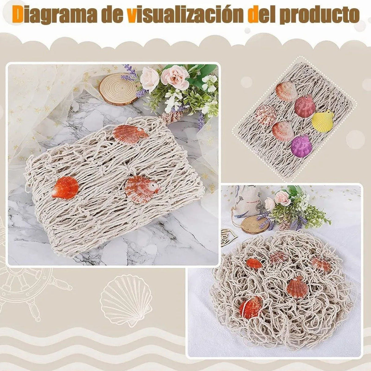 Nautical Decorative Fishing Net Cotton Hand Weaving Mediterranean Style Fishing Net for Party Home Photography Props