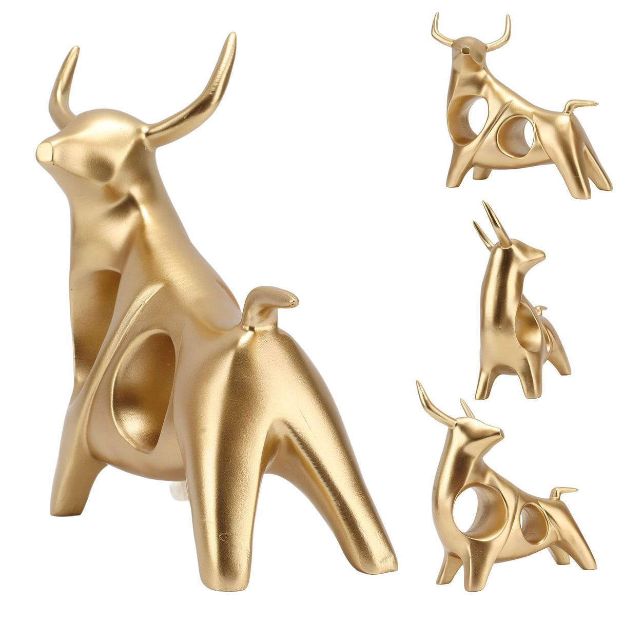 Golden Bull Sculpture Resin Hollow Lucky FengShui Bull Statue Crafts Figurine for Office Home Desktop Decorations