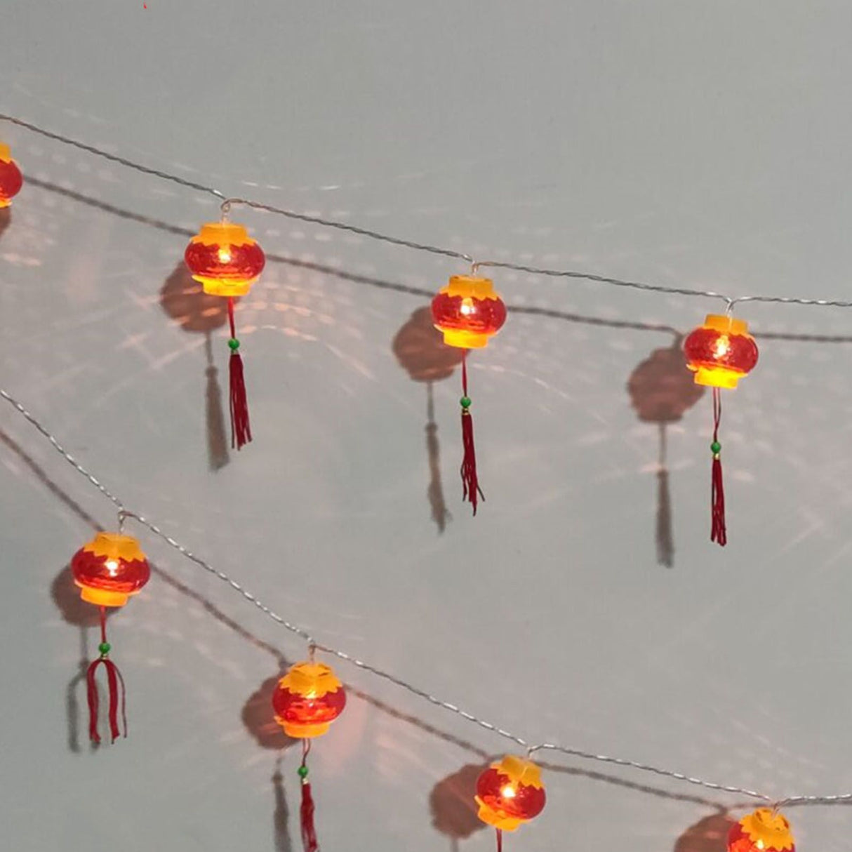 Red Chinese Lantern String Lights LED Light Beads Waterproof New Year Lantern with PVC Shell for Courtyards With Tassel 3meters/9.8ft 20 Lights