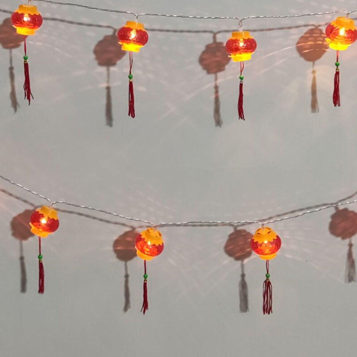 Red Chinese Lantern String Lights LED Light Beads Waterproof New Year Lantern with PVC Shell for Courtyards With Tassel 3meters/9.8ft 20 Lights