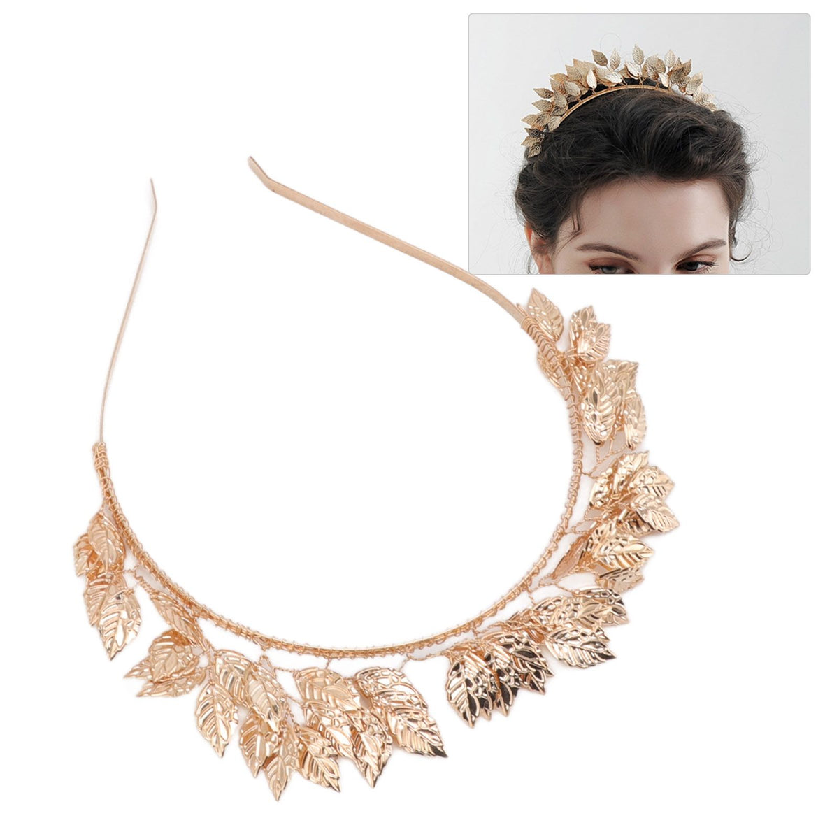 Baroque Metal Leaves Hair Hoop Hand Woven Bridal Headband Alloy Leaf Crown Hair Accessories