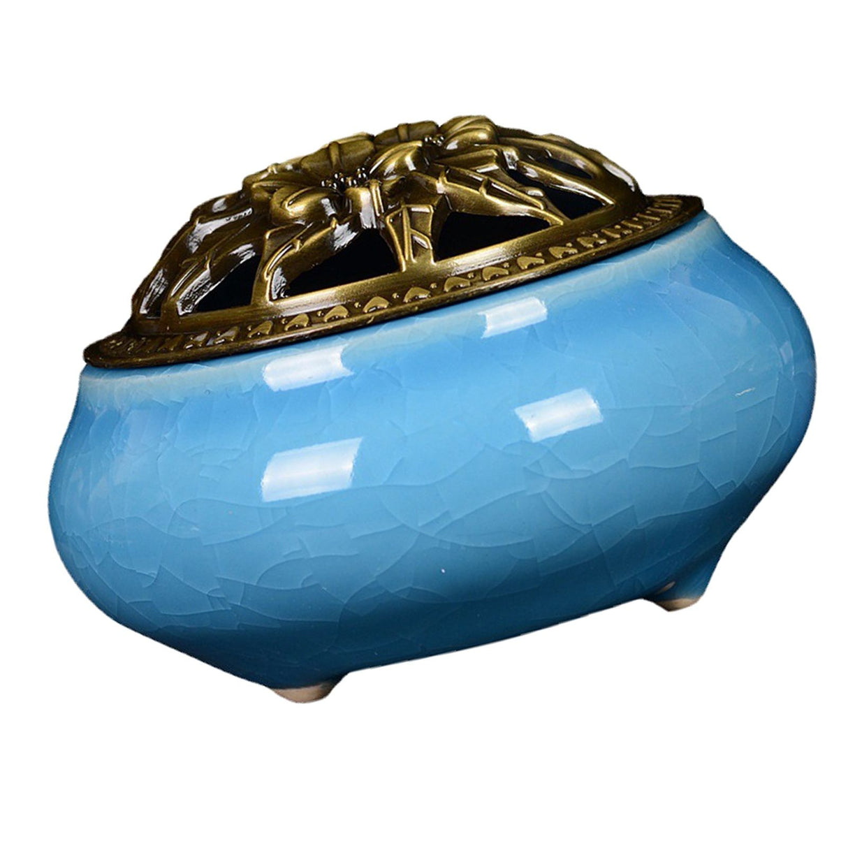 Sky Blue Ceramic Incense Burner Household Indoor Ice Cracked Incense Burner with Lid