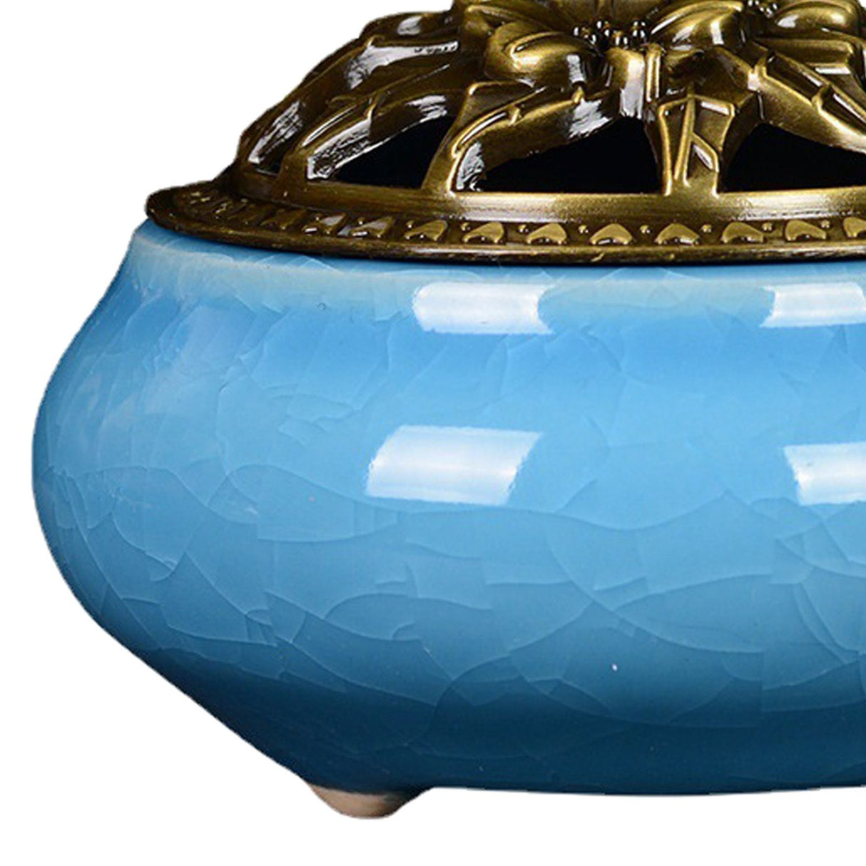 Sky Blue Ceramic Incense Burner Household Indoor Ice Cracked Incense Burner with Lid
