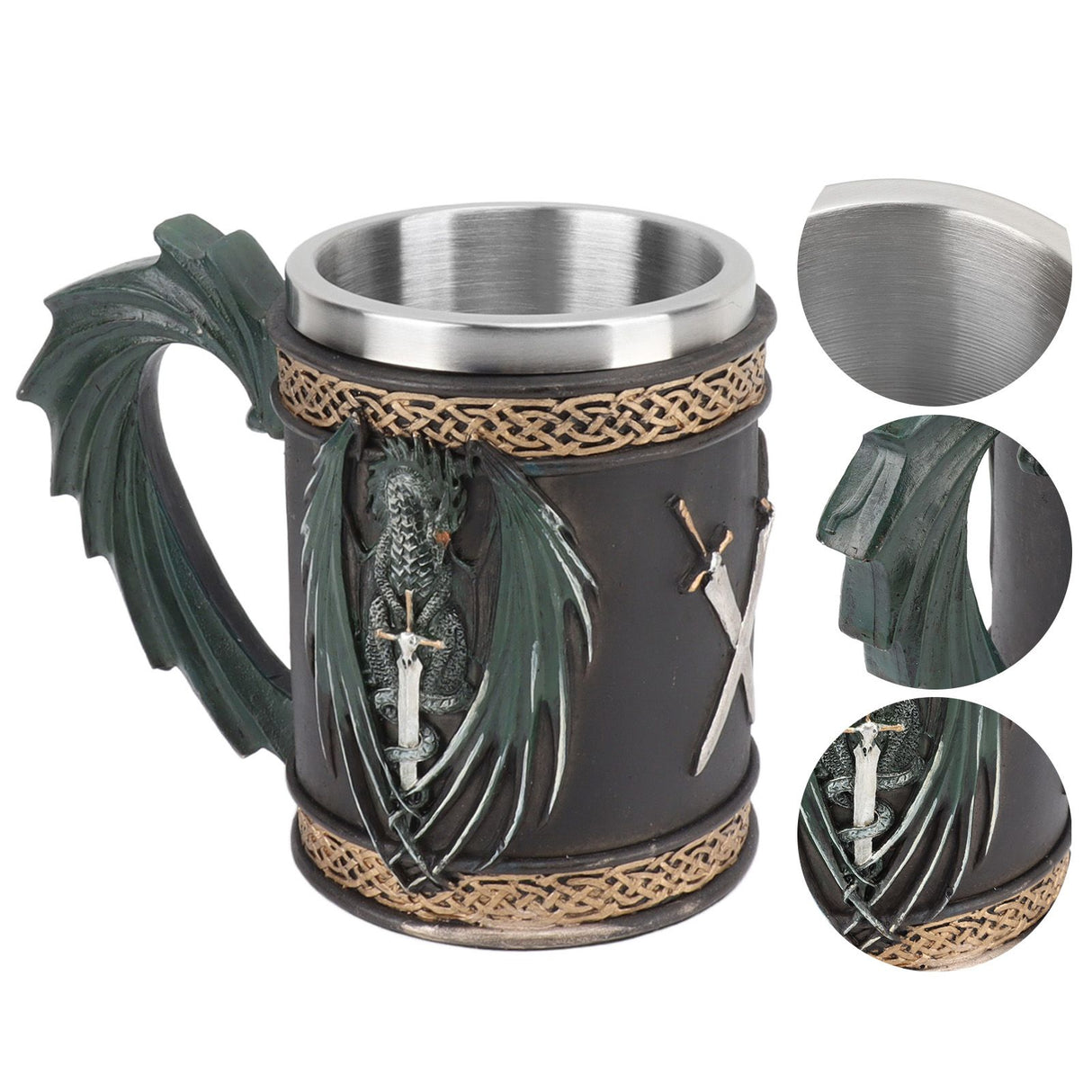 Stainless Steel Mug Innovative Dragon Pirate Retro Style Large Capacity Beer Cup for Beer Coffee Drink Bronzer