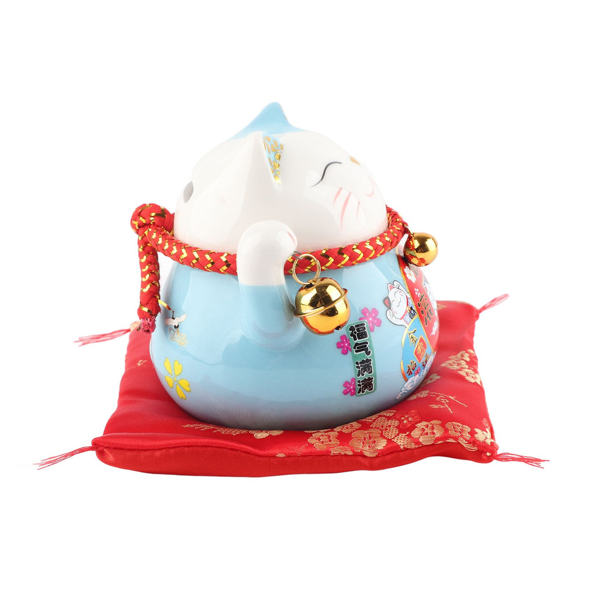Lucky Cat Coin Bank 4.5in Exquisite Cute Bring Luck Good Wish Ceramic Fortune Cat Saving Pot Desk Decoration Blue