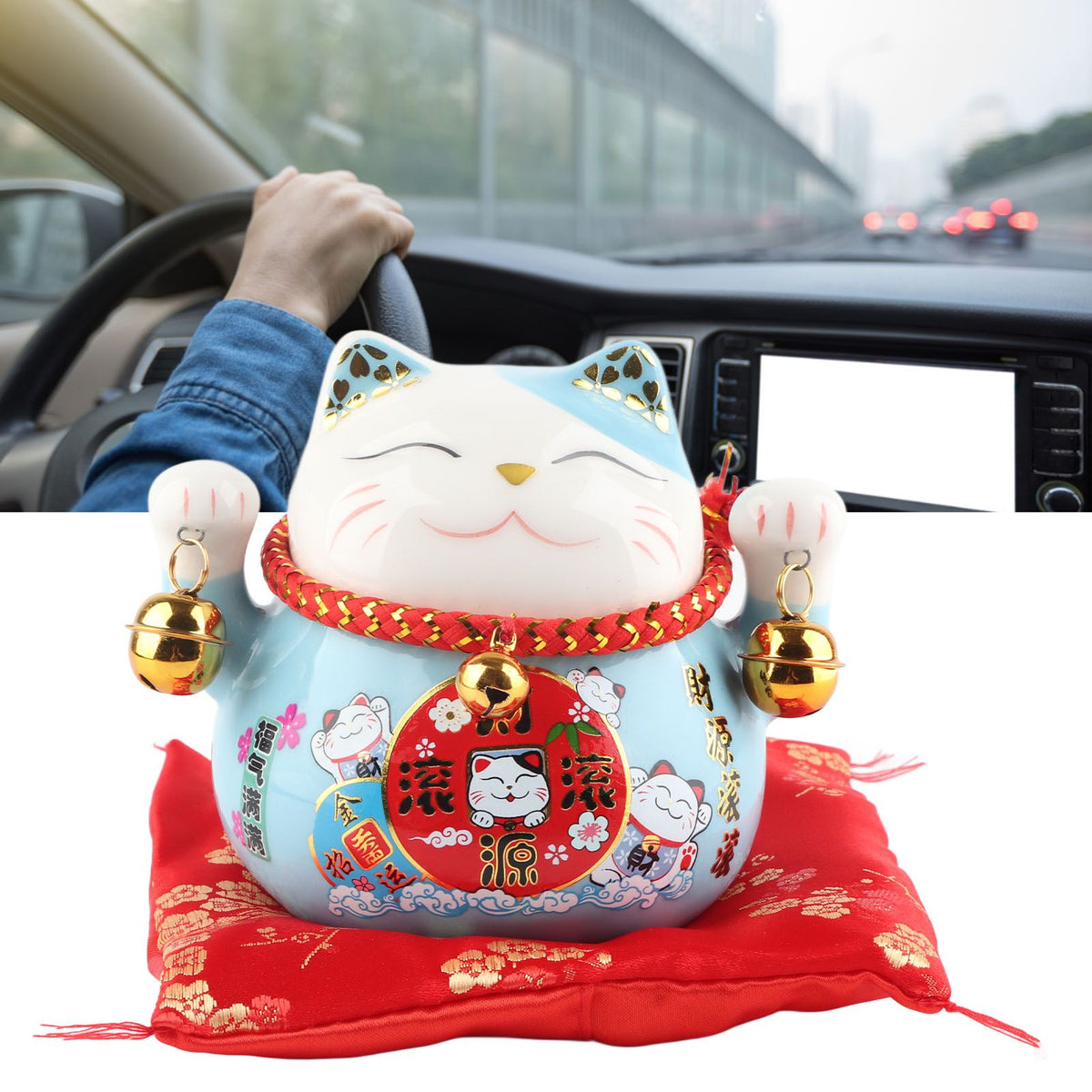 Lucky Cat Coin Bank 4.5in Exquisite Cute Bring Luck Good Wish Ceramic Fortune Cat Saving Pot Desk Decoration Blue