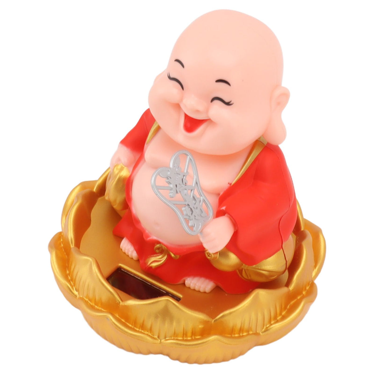Solar Buddha Statue Solar Nodding Maitreya Car Ornament Decoration Shaking Head Toy for Wealth and Fortune Red Clothes