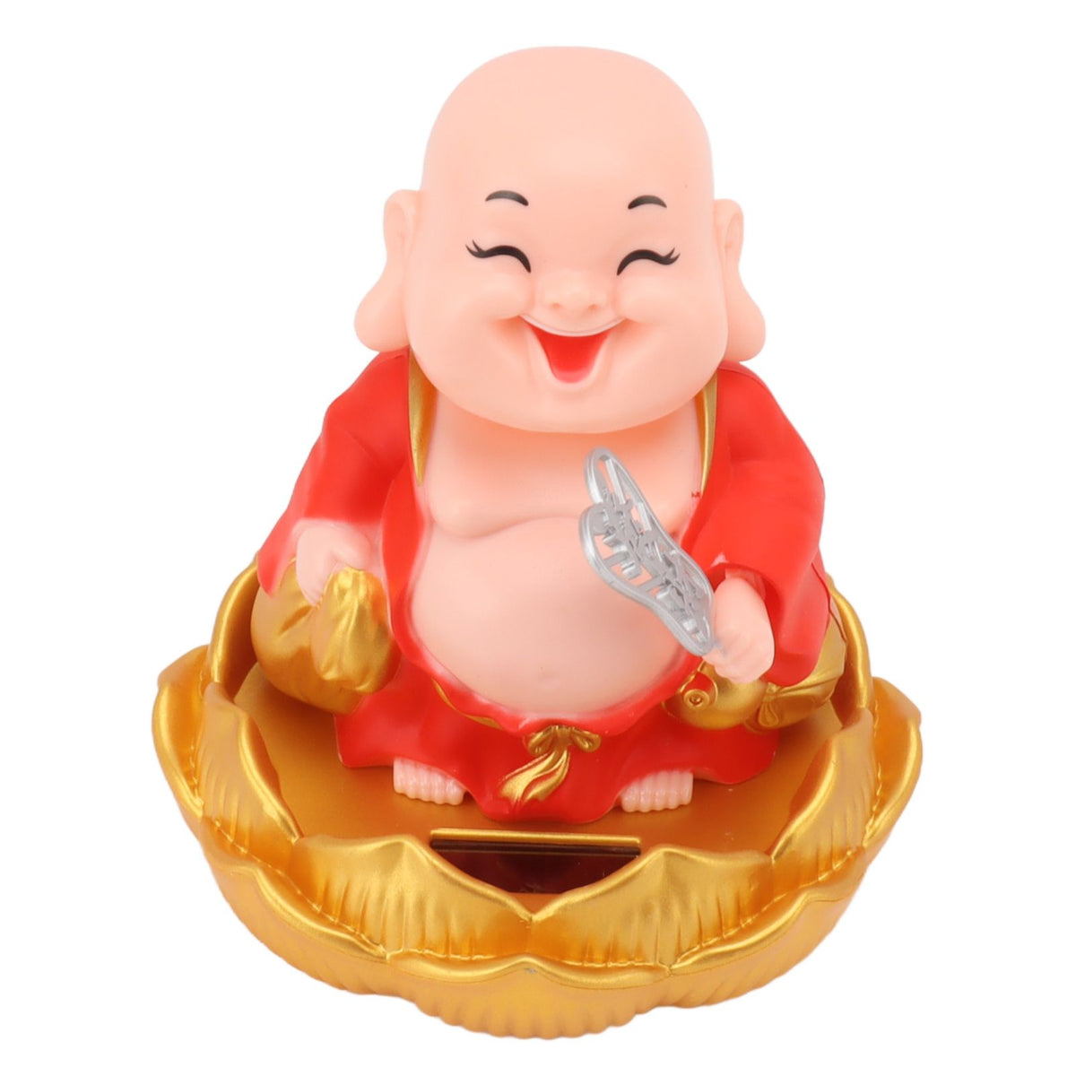 Solar Buddha Statue Solar Nodding Maitreya Car Ornament Decoration Shaking Head Toy for Wealth and Fortune Red Clothes