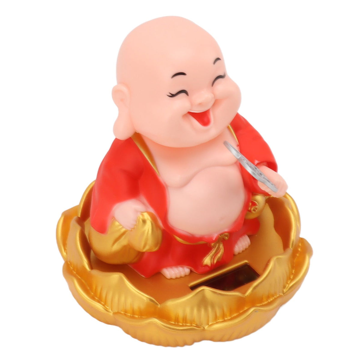 Solar Buddha Statue Solar Nodding Maitreya Car Ornament Decoration Shaking Head Toy for Wealth and Fortune Red Clothes