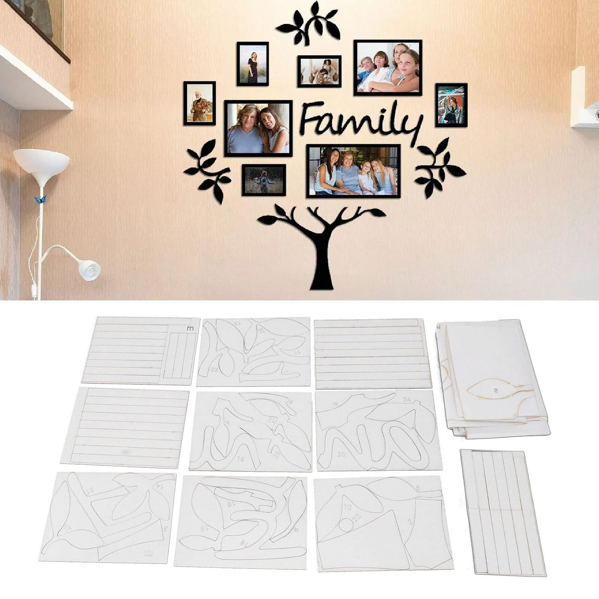 3D Tree Wall Stickers Family Tree Wall Decor Acrylic 3D DIY Mirror Stickers for Living Room Bedroom Sofa Office 117x119cm Black Medium