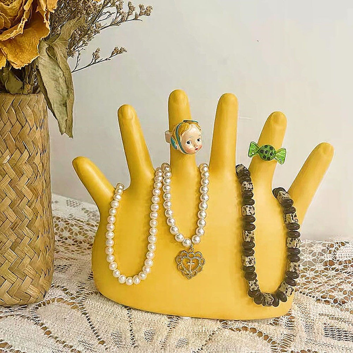 Ring Hand Holder All Round Display Fade Resistant Exquisite Hand Jewelry Display Stand for Bracelets Watches Yellow