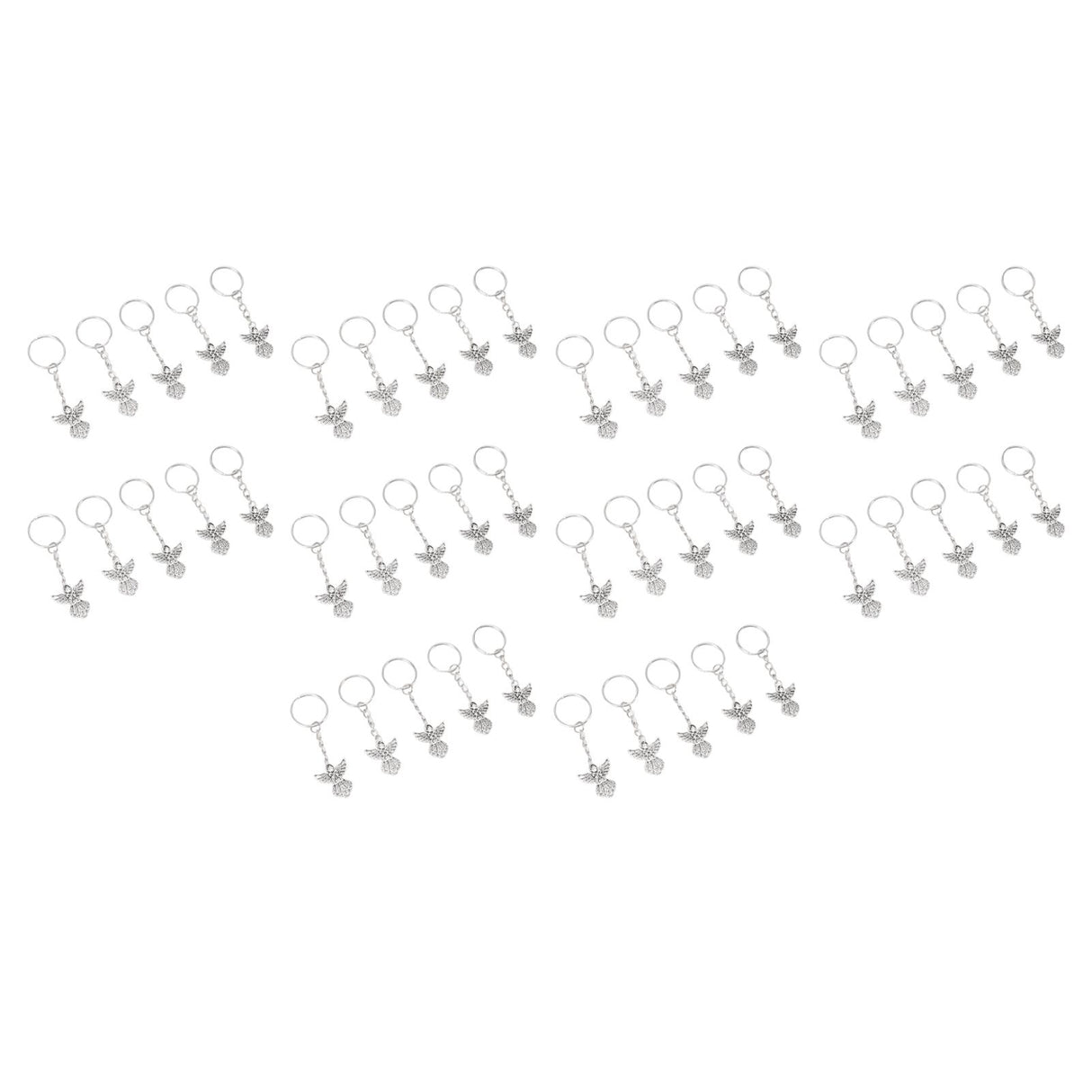 50 Pcs Angel Pendant Keychain Zinc Alloy Silver Vintage Exquisite Auspicious Meaning Guardian Angel Key Ring