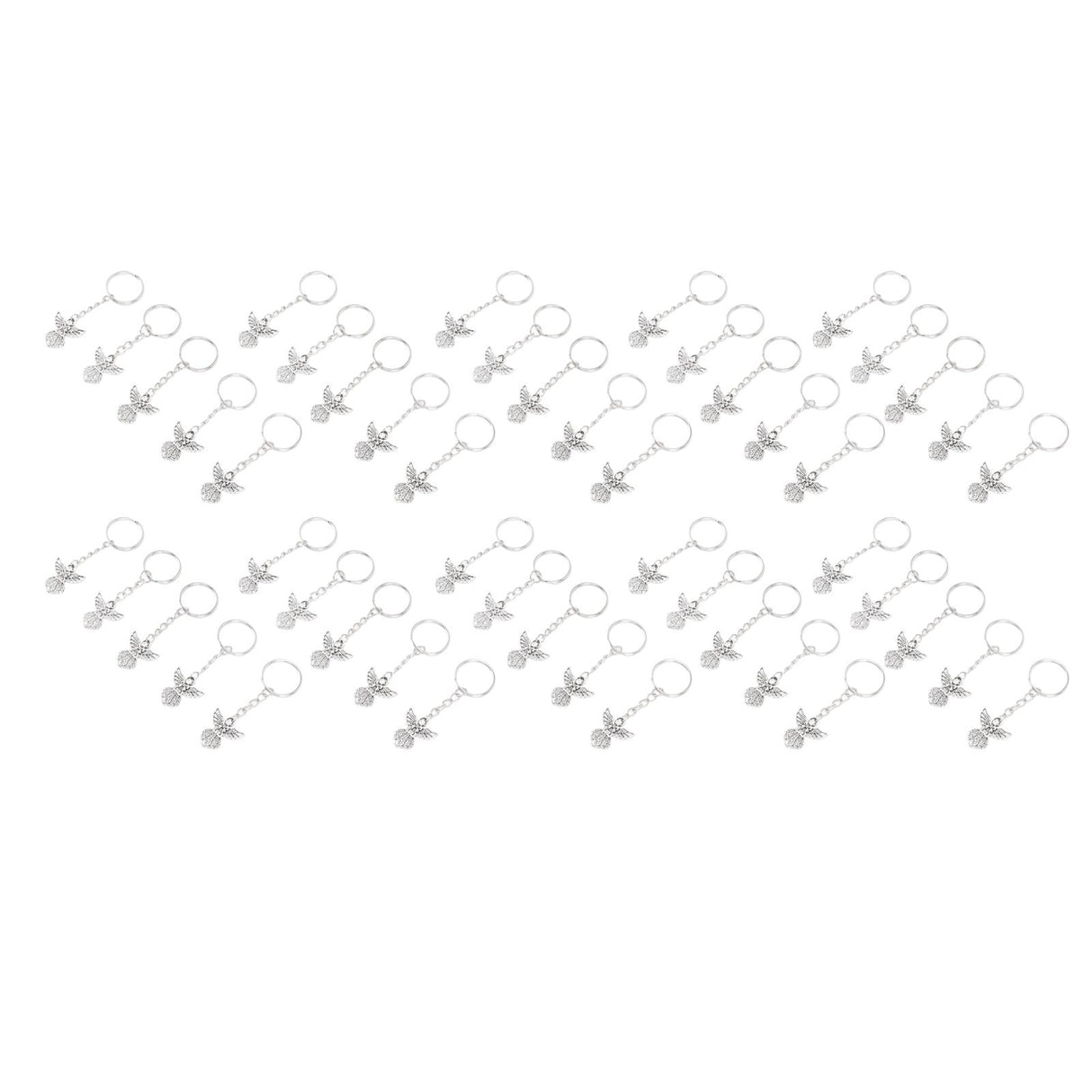 50 Pcs Angel Pendant Keychain Zinc Alloy Silver Vintage Exquisite Auspicious Meaning Guardian Angel Key Ring