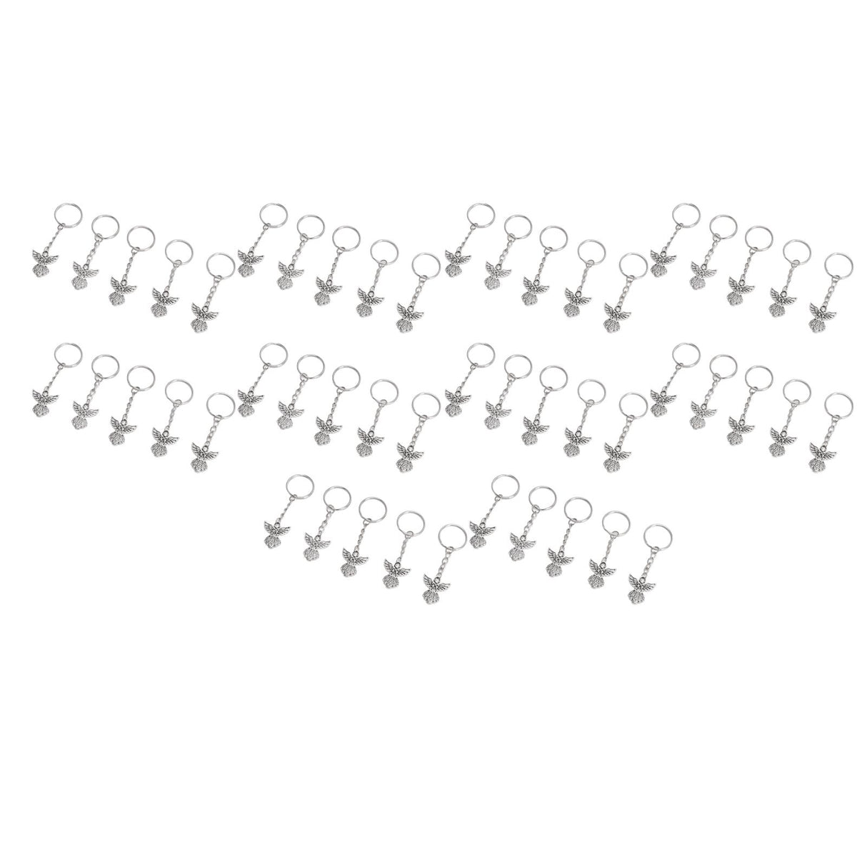 50 Pcs Angel Pendant Keychain Zinc Alloy Silver Vintage Exquisite Auspicious Meaning Guardian Angel Key Ring