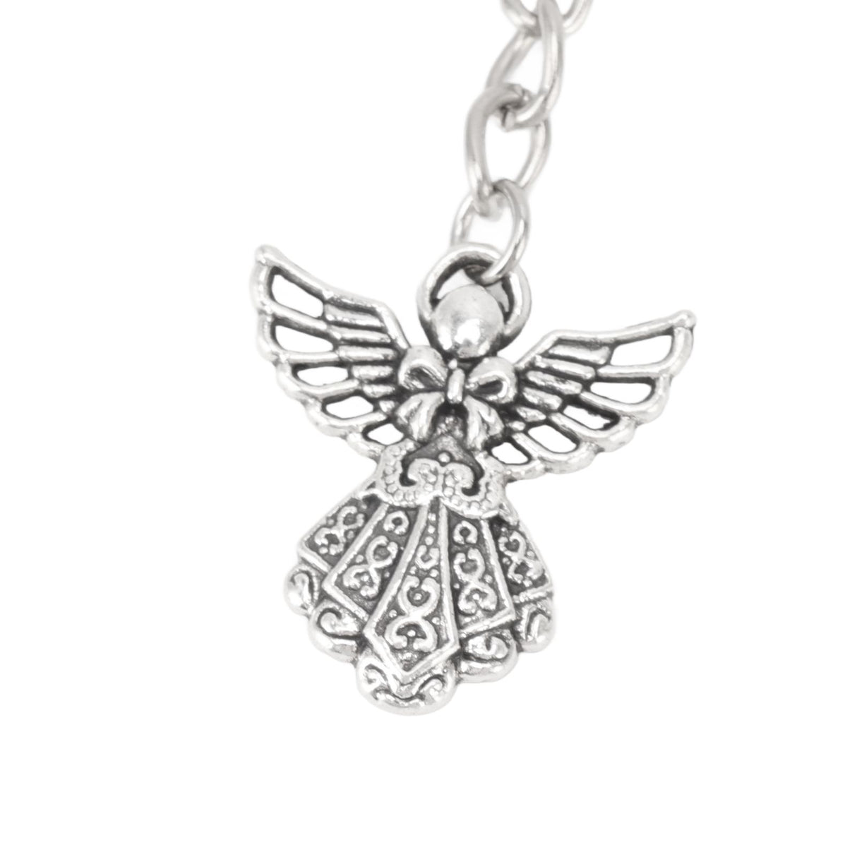 50 Pcs Angel Pendant Keychain Zinc Alloy Silver Vintage Exquisite Auspicious Meaning Guardian Angel Key Ring