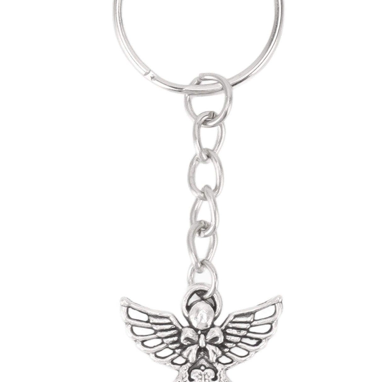 50 Pcs Angel Pendant Keychain Zinc Alloy Silver Vintage Exquisite Auspicious Meaning Guardian Angel Key Ring