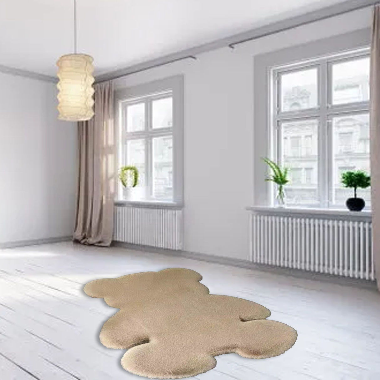 Cute Bedroom Rug Soft Bear Shaped Shaggy Floor Mat for Kids Teen Girls Room Floor Living Room Khaki 45x60