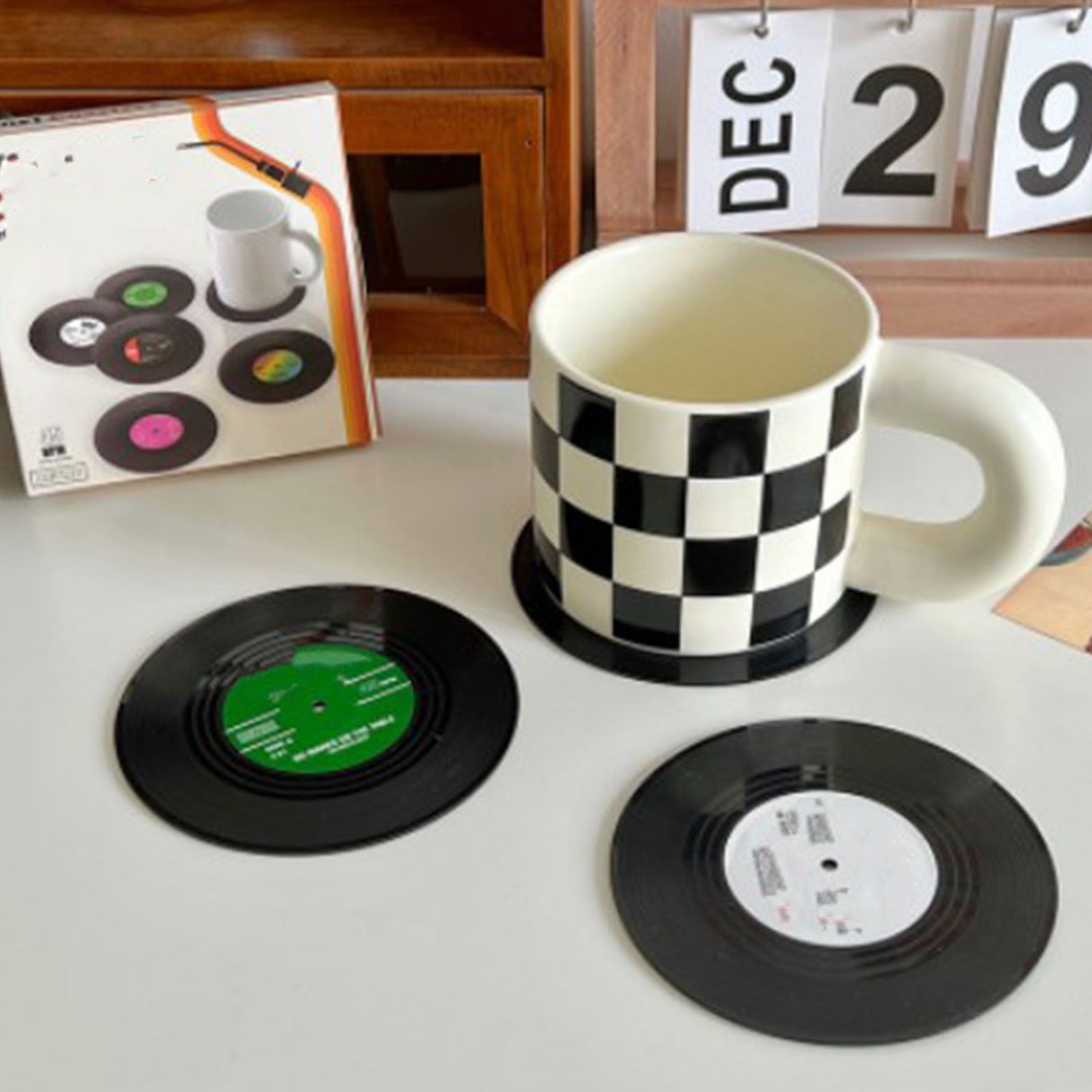 2pcs Record Coasters Retro Funny Unique Recordings Disk Coasters for Drink Bars Coffee