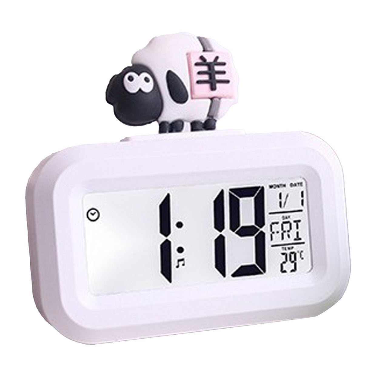 Electronic Clock Cute Cartoon LED Screen Desktop Electronic Alarm Data Time Calendar Temperature Clock White Sheep