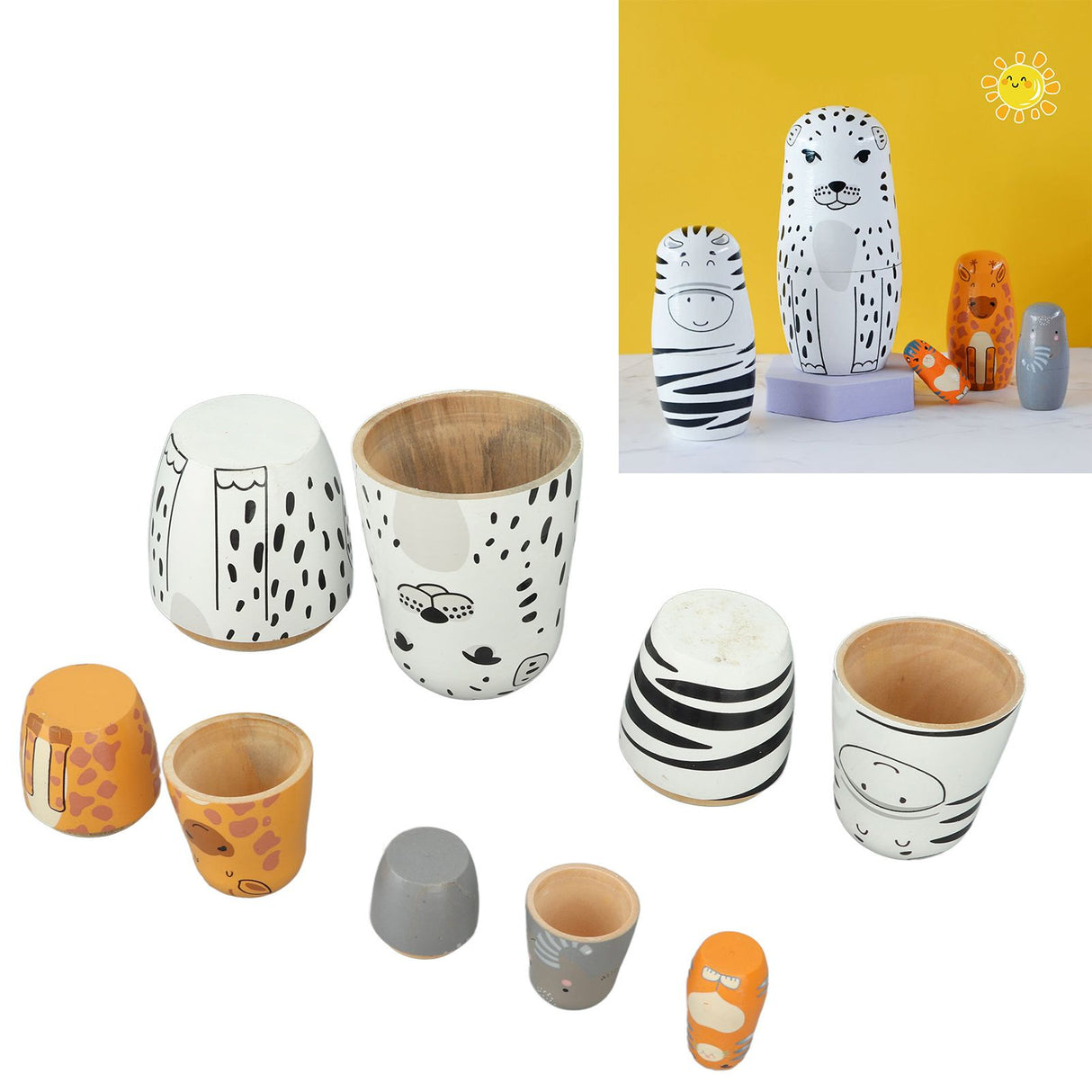 5Pcs Russian Nesting Dolls Hand Made Exquisite Wooden Animal Nesting Dolls for Christmas Gift House Decoration