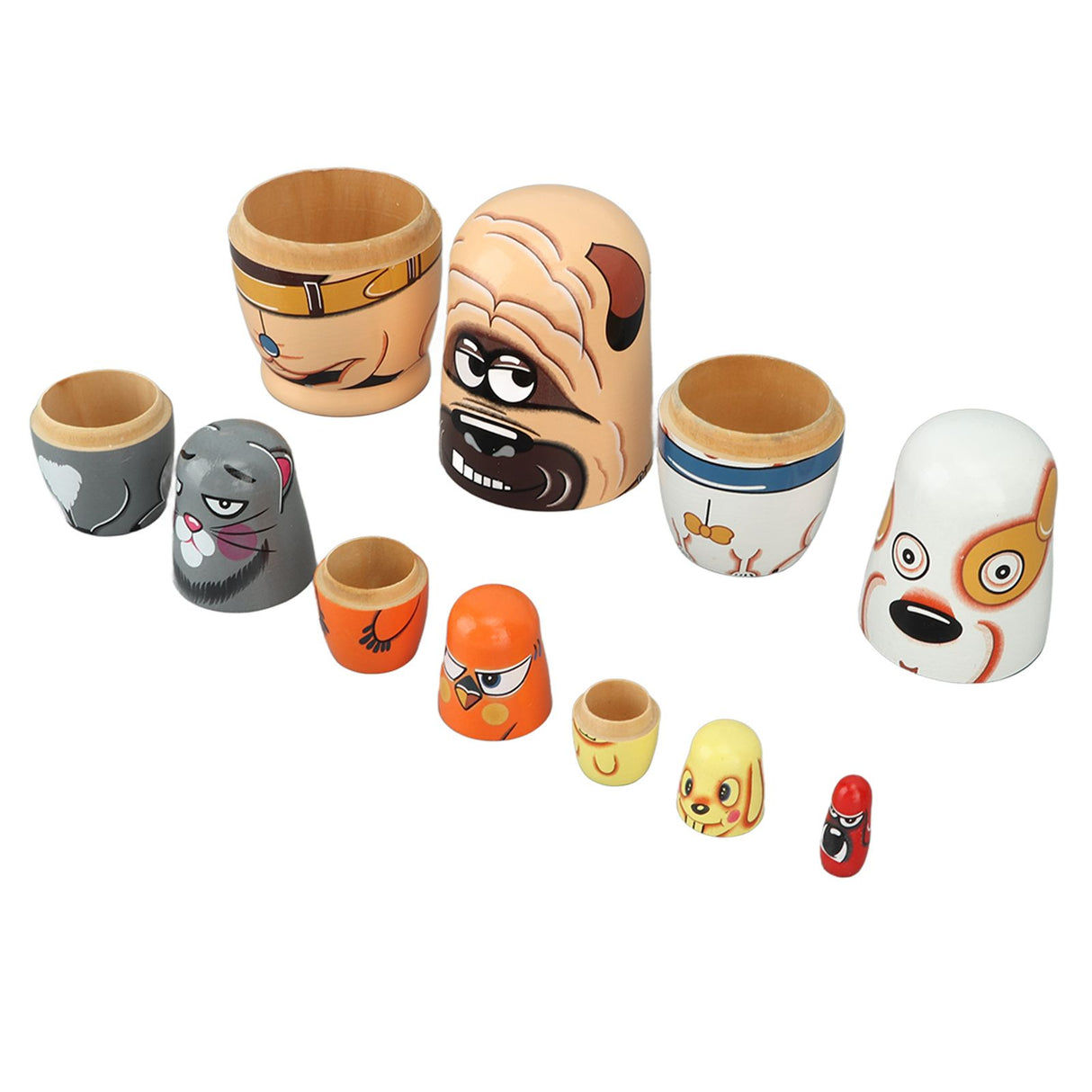 6PCS Dog Nesting Dolls Wooden Handmade Decorative Russian Nesting Doll Toy for Kids Christmas Birthday Wishing Gift