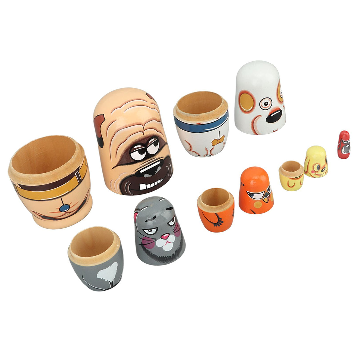 6PCS Dog Nesting Dolls Wooden Handmade Decorative Russian Nesting Doll Toy for Kids Christmas Birthday Wishing Gift