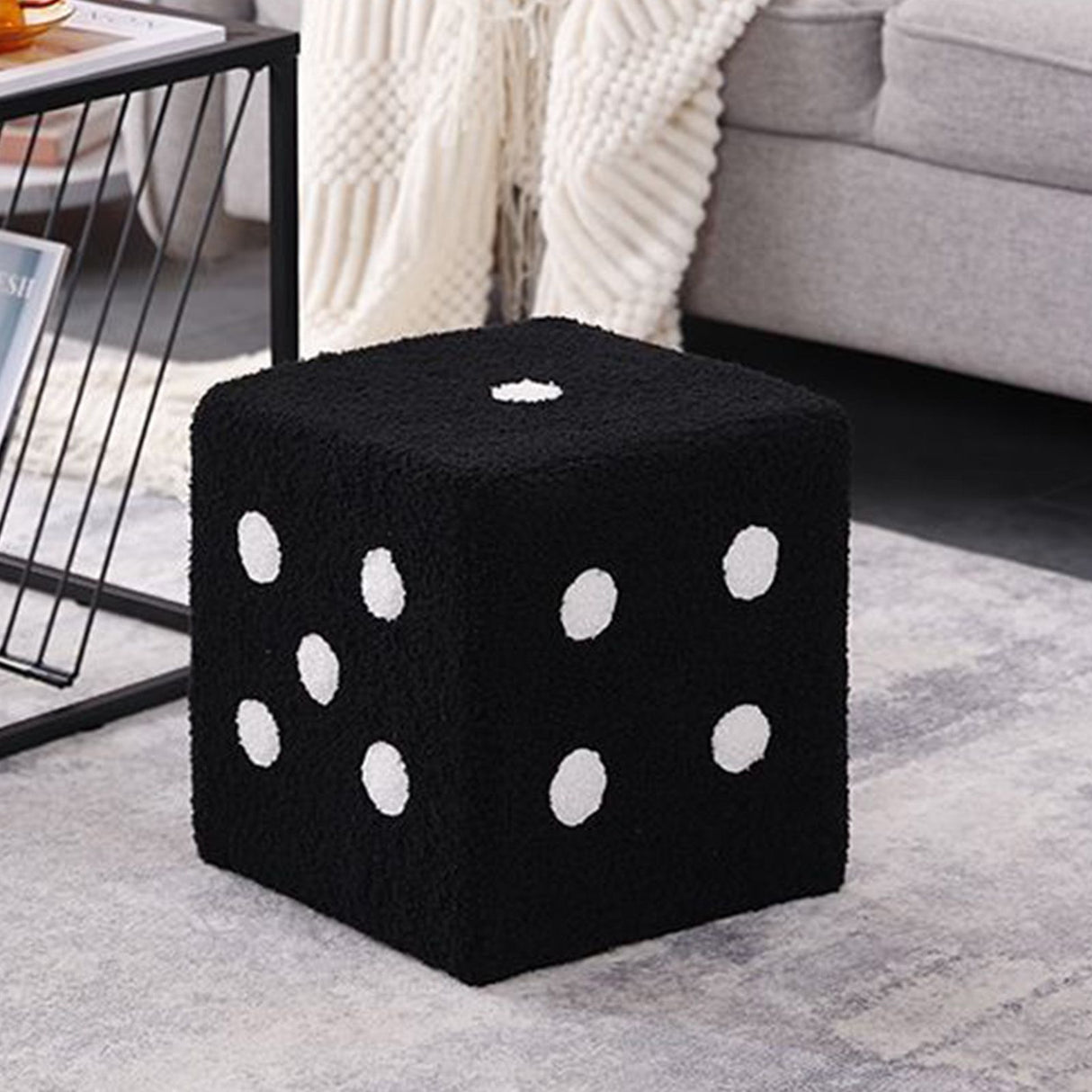 Foot Stool Soft Comfortable Simple Warm Sturdy Base Cube Stool for Home Living Room Bedroom Black 20x20x20cm