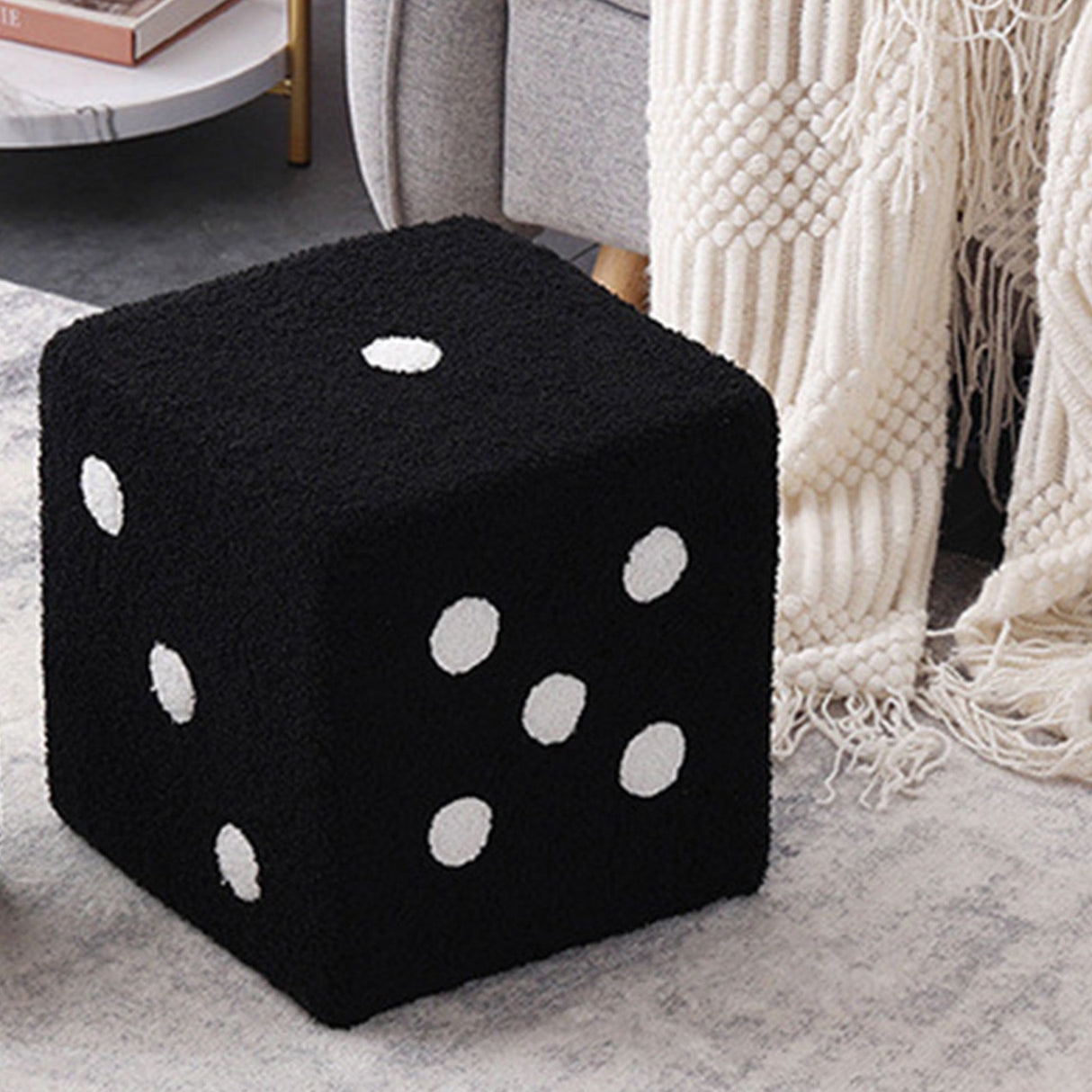 Foot Stool Soft Comfortable Simple Warm Sturdy Base Cube Stool for Home Living Room Bedroom Black 20x20x20cm