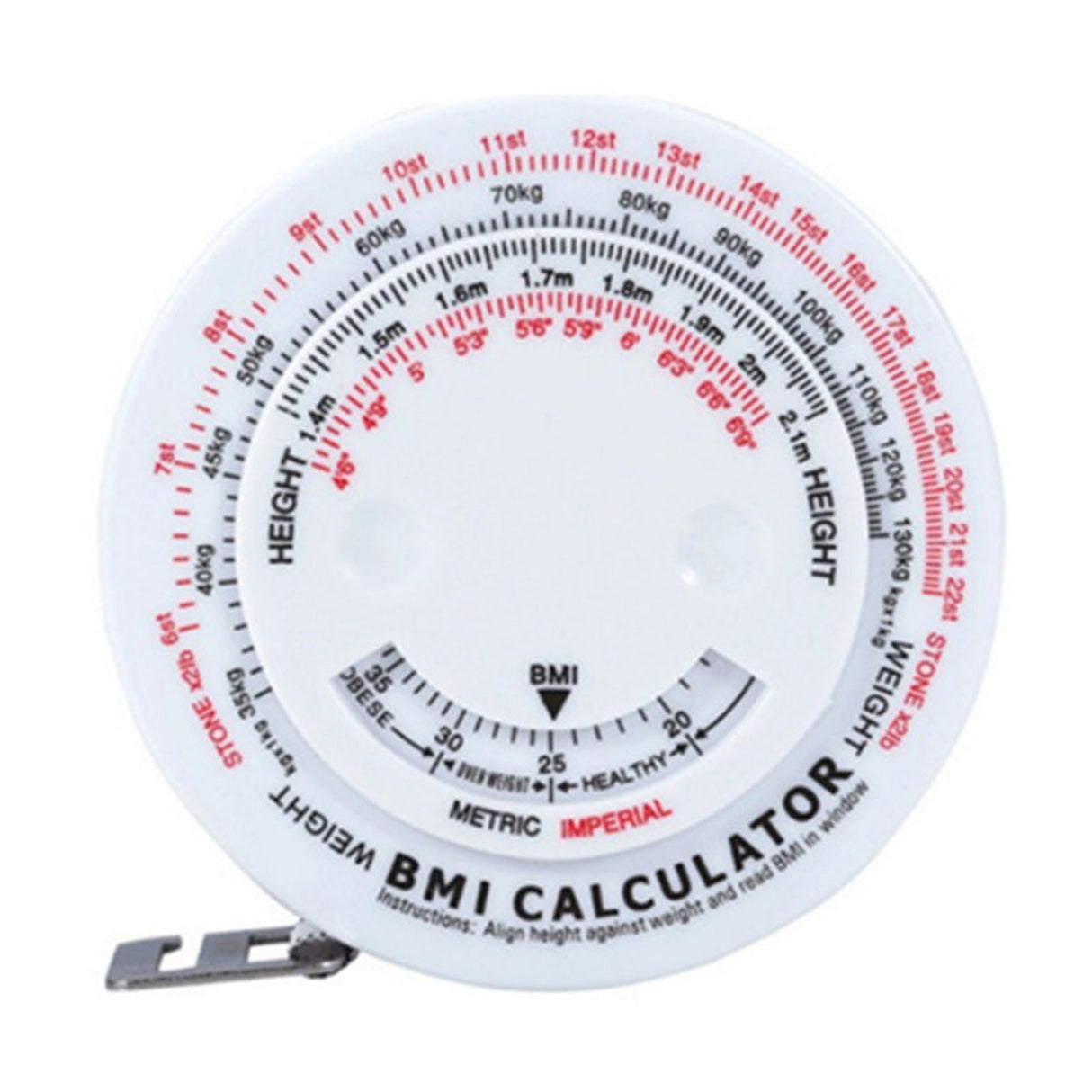 Round BMI Measuring Tape Automatic Retractable Waistline Tape Calculator Portable Health Tape Measures Tools White