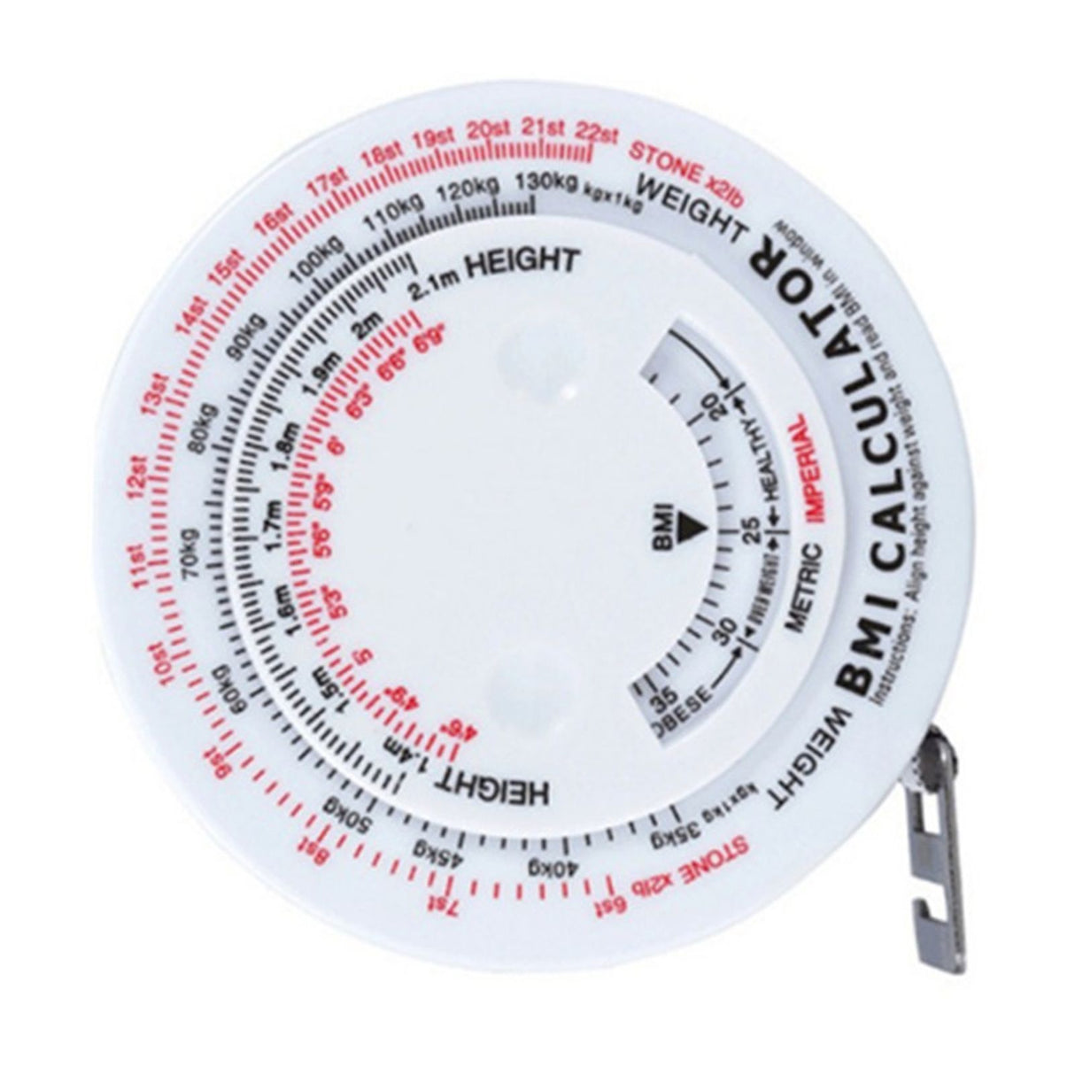 Round BMI Measuring Tape Automatic Retractable Waistline Tape Calculator Portable Health Tape Measures Tools White