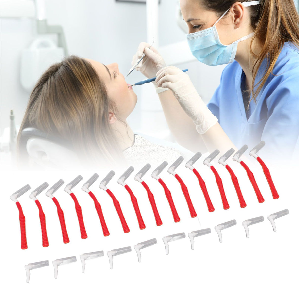 25Pcs L Shape Push Pull Interdental Brush Oral Care Teeth Whitening Dental Tooth Pick Tooth Orthodontic Cleaning Brush Red