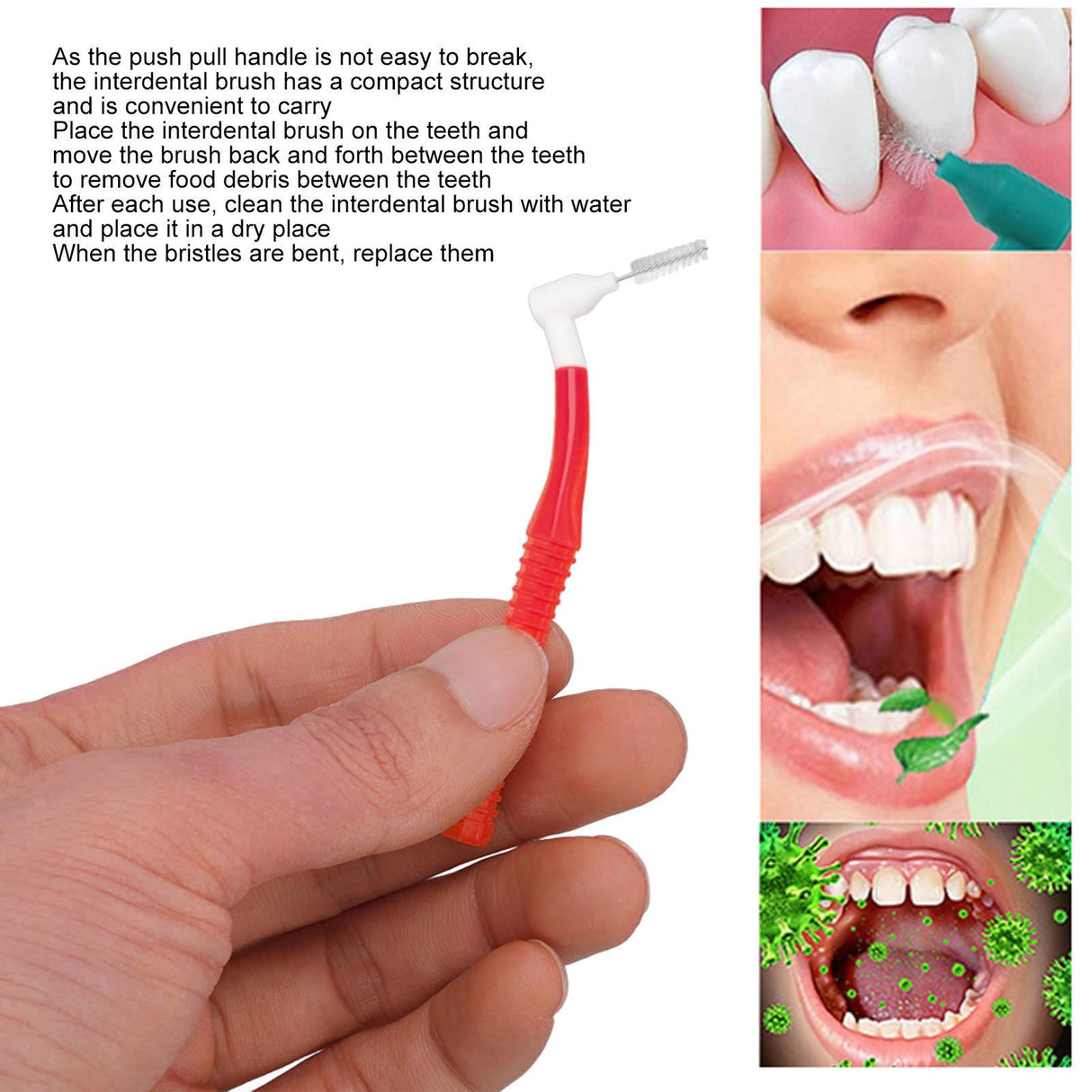 25Pcs L Shape Push Pull Interdental Brush Oral Care Teeth Whitening Dental Tooth Pick Tooth Orthodontic Cleaning Brush Red