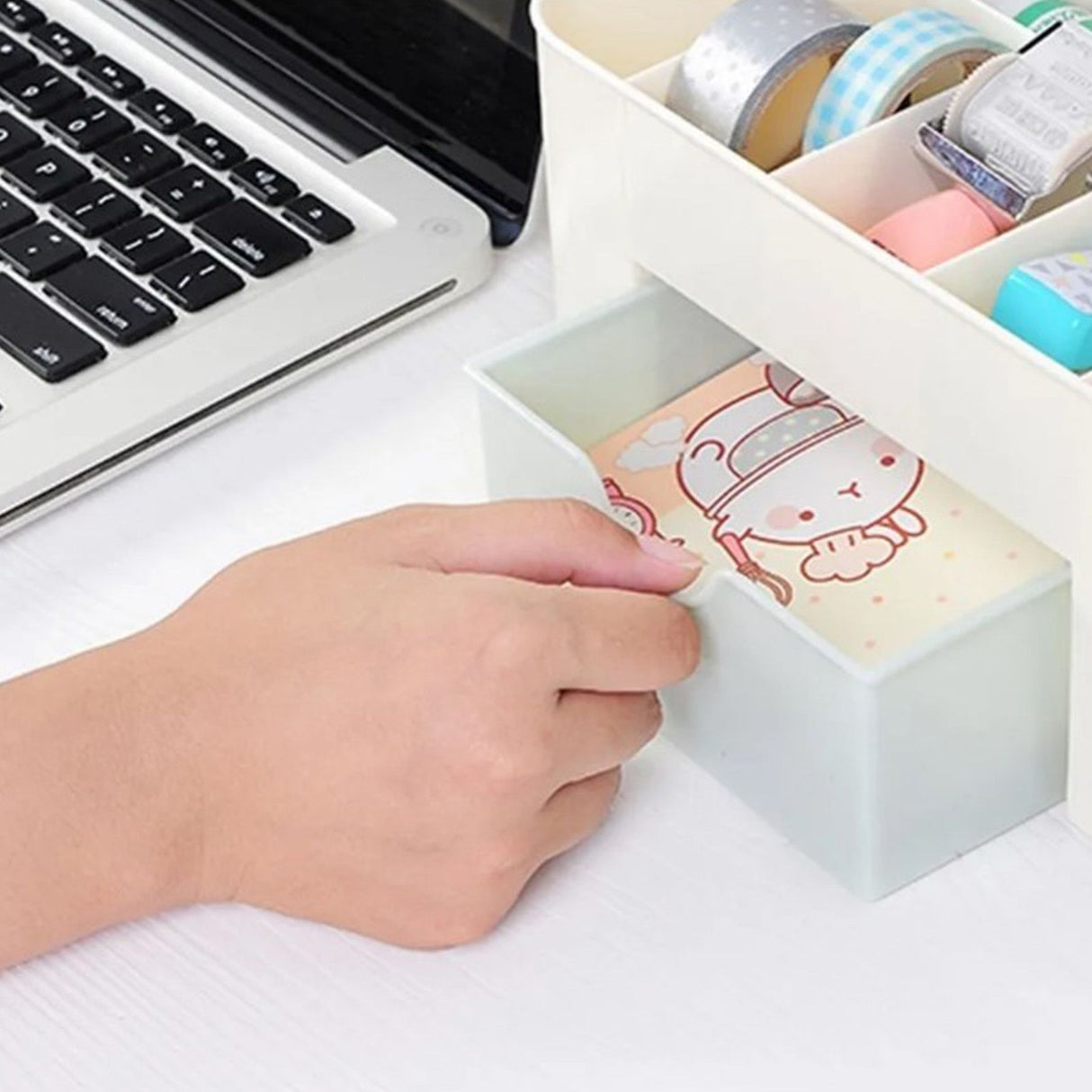 Cosmetics Makeup Organizer PP Multifunctional 6 Compartments Makeup Desk Organizer with Drawer Green