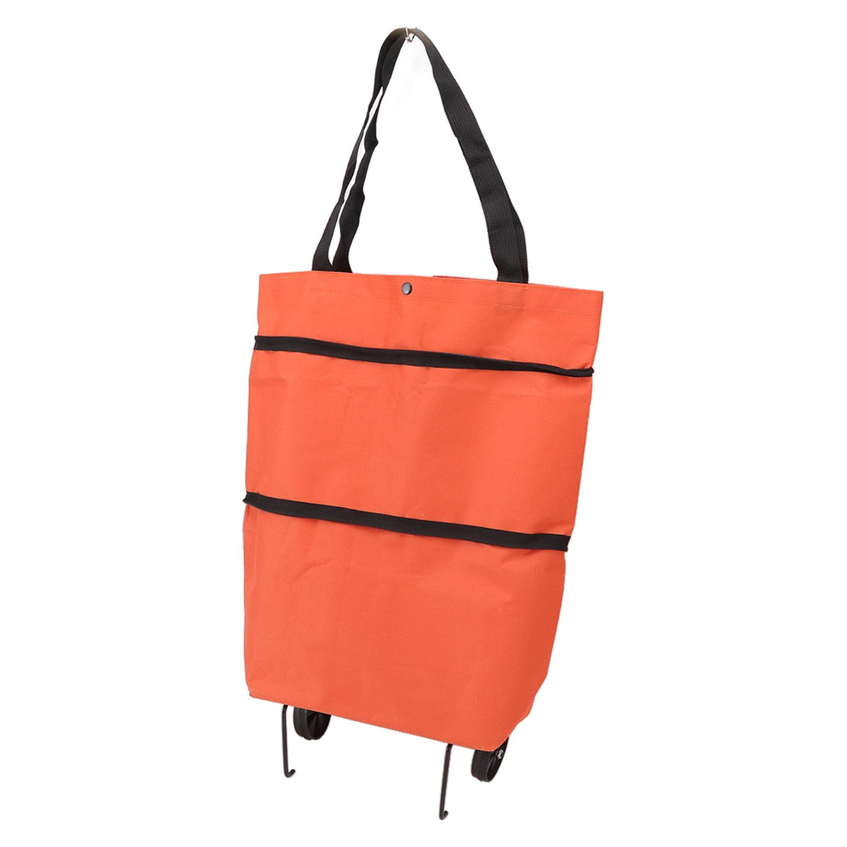 Shopping Cart Foldable Bag Large Capacity Zipper Design Oxford Cloth with Wheel for Camping Orange