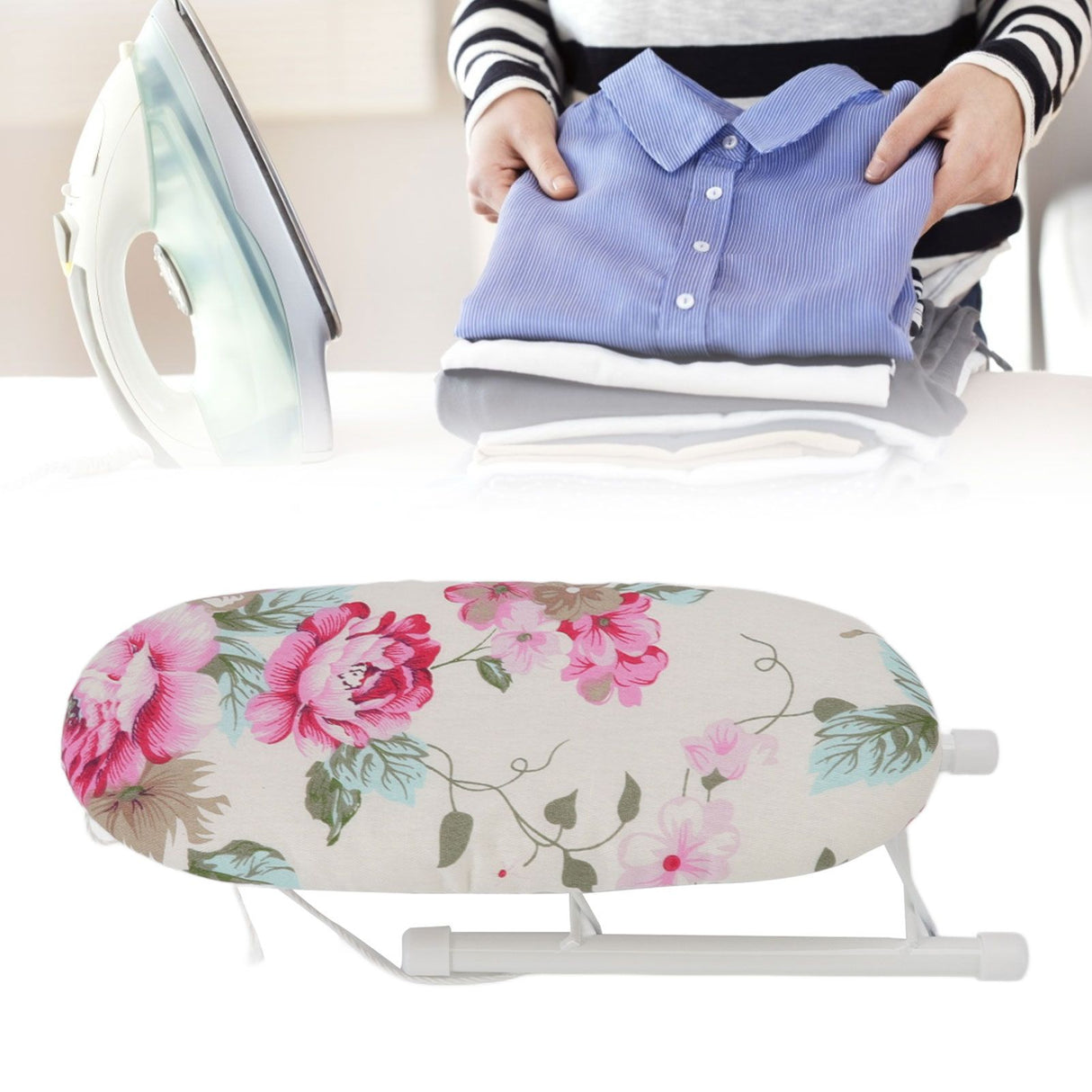 Tabletop Ironing Board Heat Resistant Foldable Portable Mini Ironing Board Clothes Ironing Accessories for Home Travel Peony Flower