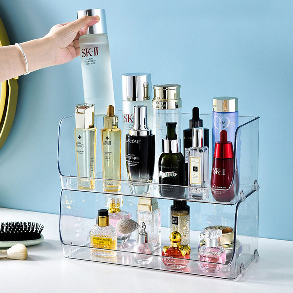 Cosmetic Display Case Multifunction Stackable Plastic Transparent Makeup Organizer for Home 32x15x12.8cm/12.6x5.9x5.3in