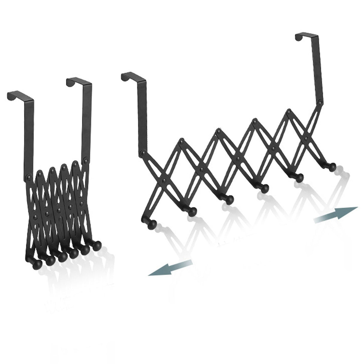 Over Door Hooks Expandable Stainless Steel Clothes Coat Rack for Bedroom Indoor 6 Hangers Black