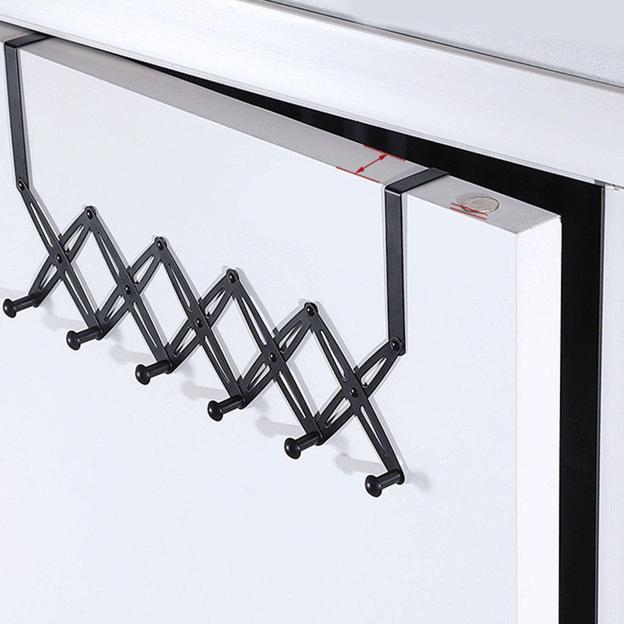 Over Door Hooks Expandable Stainless Steel Clothes Coat Rack for Bedroom Indoor 6 Hangers Black