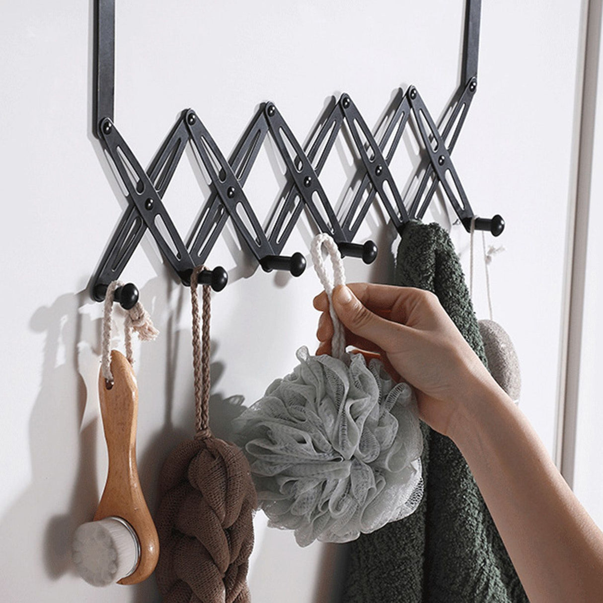 Over Door Hooks Expandable Stainless Steel Clothes Coat Rack for Bedroom Indoor 6 Hangers Black
