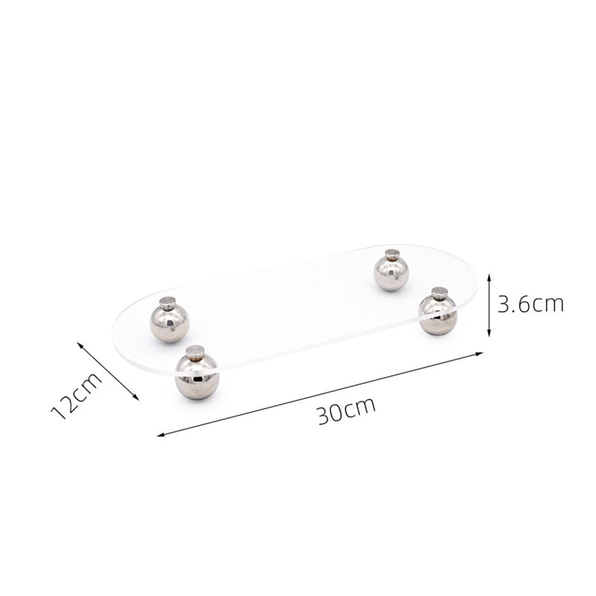 Acrylic Storage Tray Clear Transparent Stainless Steel Round Feet Minimalist Style Decorative Practical Desktop Shelf for Cafes Oval