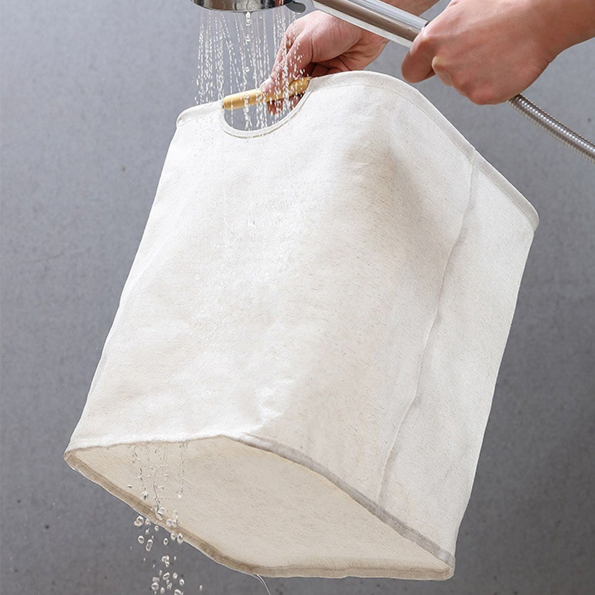 Large Laundry Basket Waterproof Collapsible Laundry Hamper with Wooden Handle for Household Bathroom L 56cm