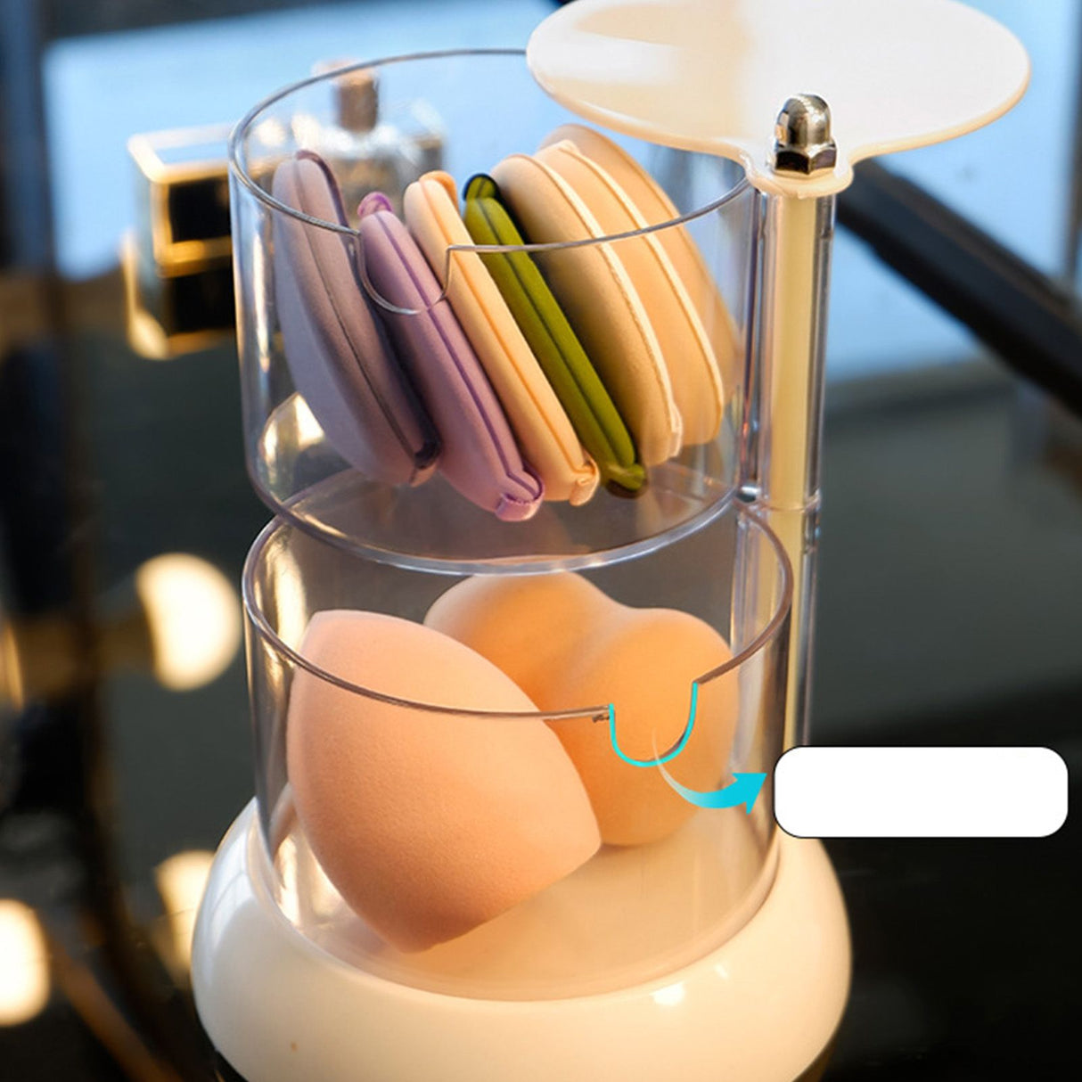 Multi Layer Powder Puff Organizer Breathable Dustproof Earring White Rotatable Container for Home 2 Tiers