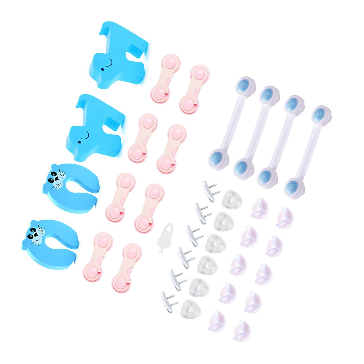 39pcs Child Proof Safety Locks Self Adhesive Baby Proofing Cabinet Locks Corner Protectors Outlets Covers for US Plug