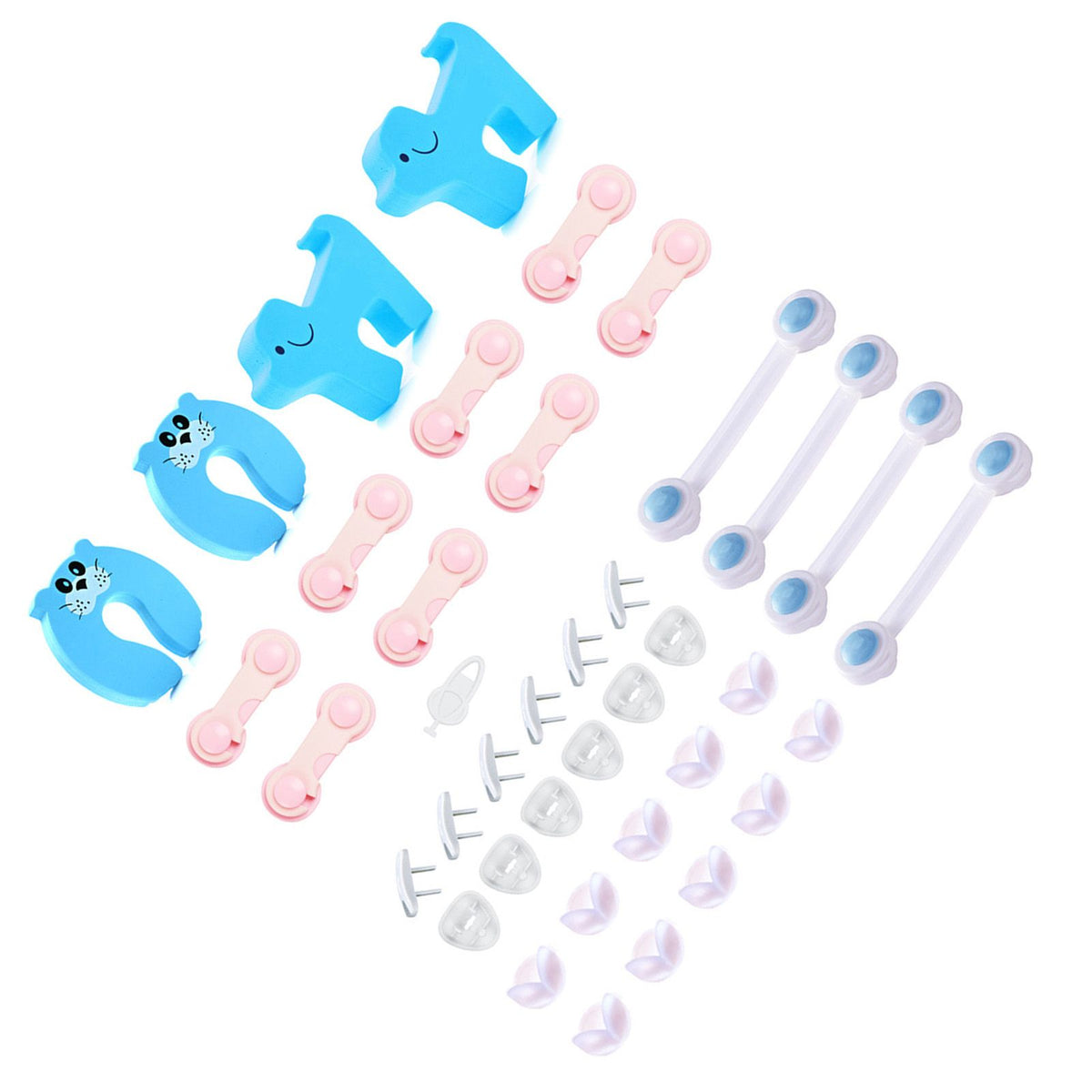 39pcs Child Proof Safety Locks Self Adhesive Baby Proofing Cabinet Locks Corner Protectors Outlets Covers for US Plug