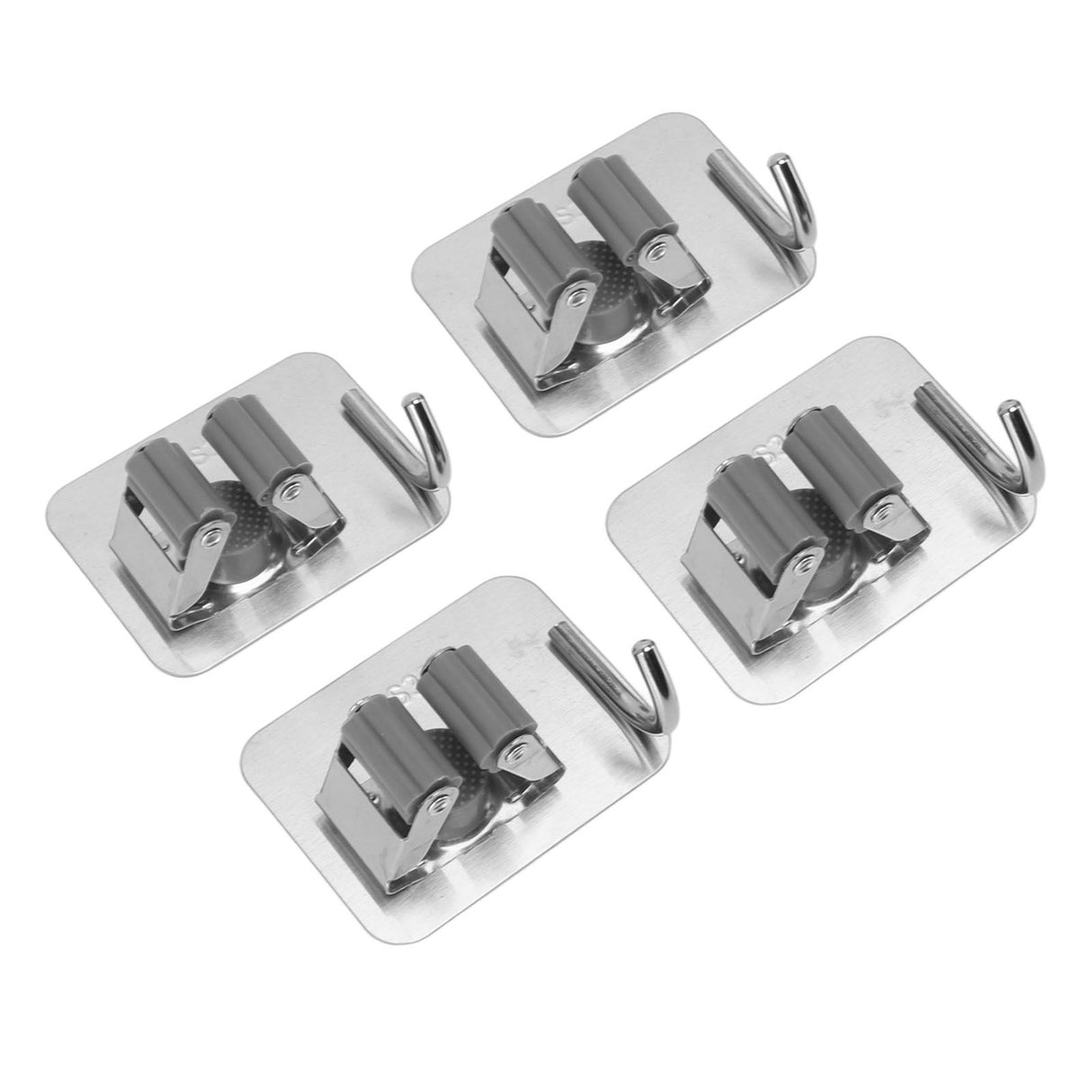 4Pcs Silver Mop Broom Holder with Hook Wall Mounted 304 Stainless Steel Mop Clip Holder